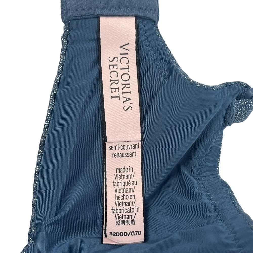 Victorias Secret Uplift Semi Demi Bra Underwire Padded Blue Metallic 32DDD - Picture 8 of 11